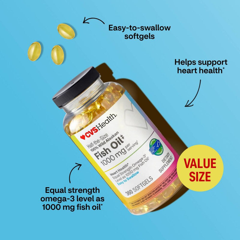 CVS Health Half-the-Size 100% Wild Alaskan Fish Oil Twin Pack, 1000mg, 720 CT