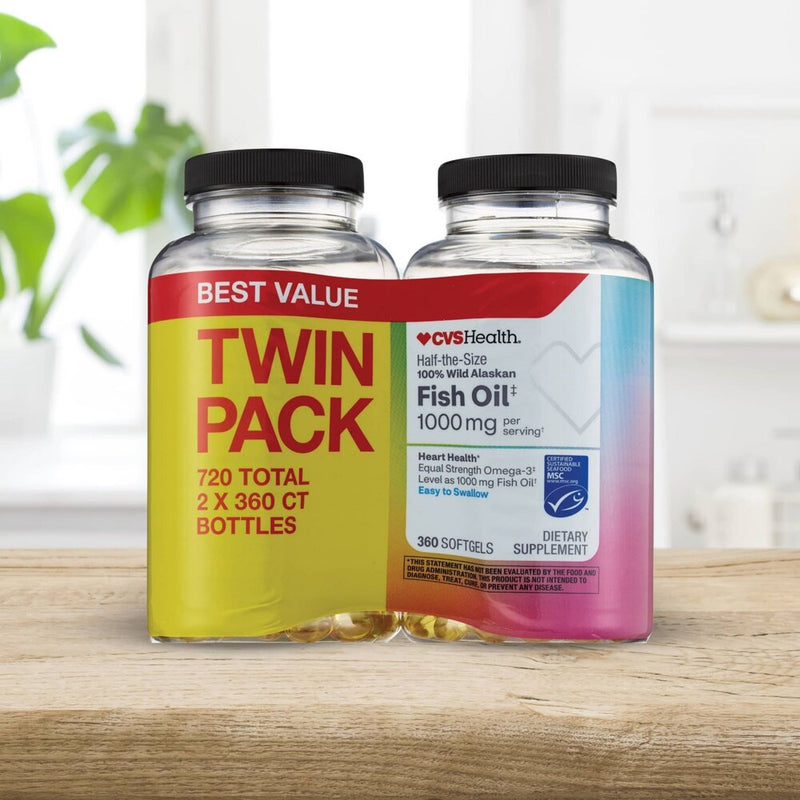 CVS Health Half-the-Size 100% Wild Alaskan Fish Oil Twin Pack, 1000mg, 720 CT